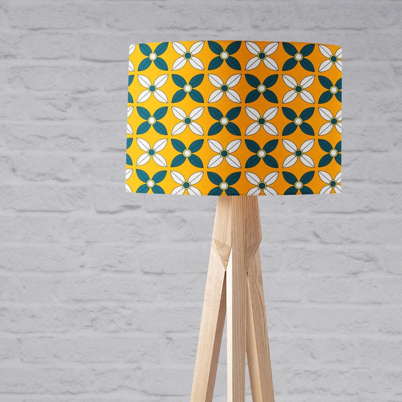 Yellow, White and Teal Retro Geometric FlowerLampshade
