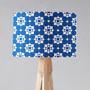 Blue and White Geometric Victorian Tiles Design Lampshade, Ceiling or Table Lamp Shade