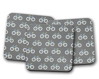 Conjunto de montaña rusa Grey Bike, Juego de bicicletas de montañas rusas, Regalos para bicicletas, Montañas rusas de bicicletas, Conjunto de 4 posavasos, Decoración de casa gris, Decoración de mesa gris