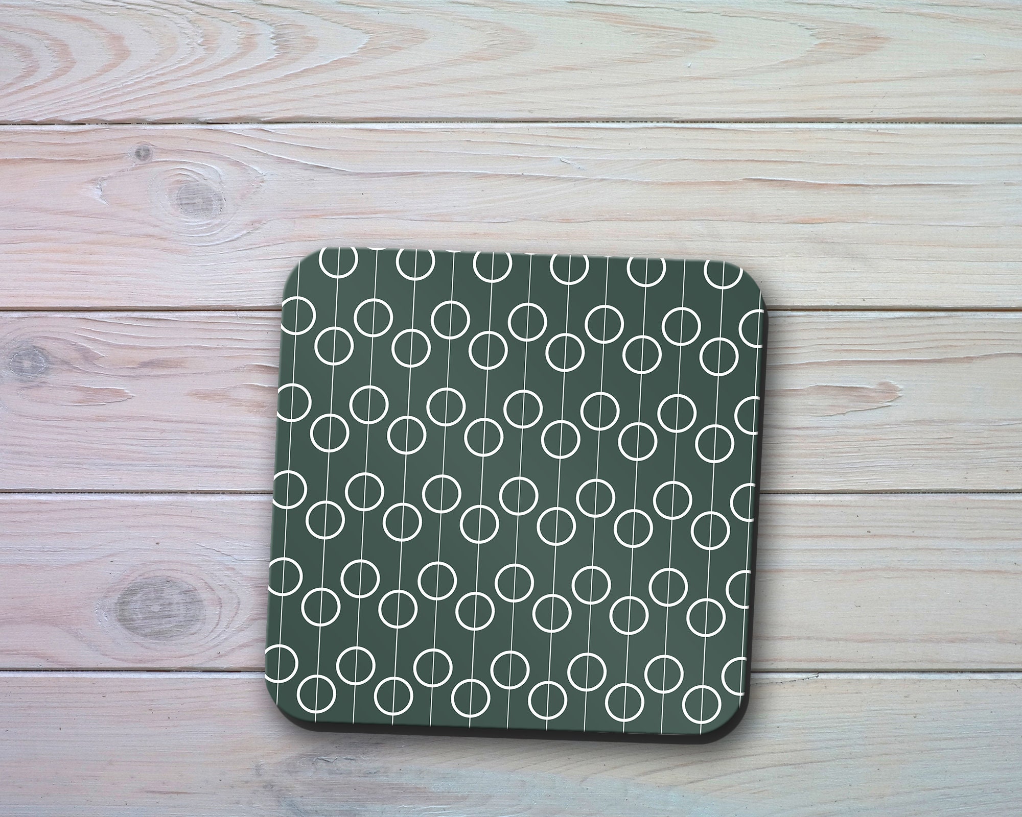 Dark Green Coasters with White Retro Circles Design Drinks Etsy