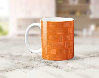 Orange with White Geometric Lines Design, Tea or Coffee Cup