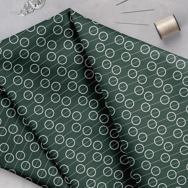 Dark Green Retro Circles Geometric Fabric, Fabric by the Metre, Green Fabric, Home Decor Fabric, Upholstery Fabric, Geometric Cotton Fabric