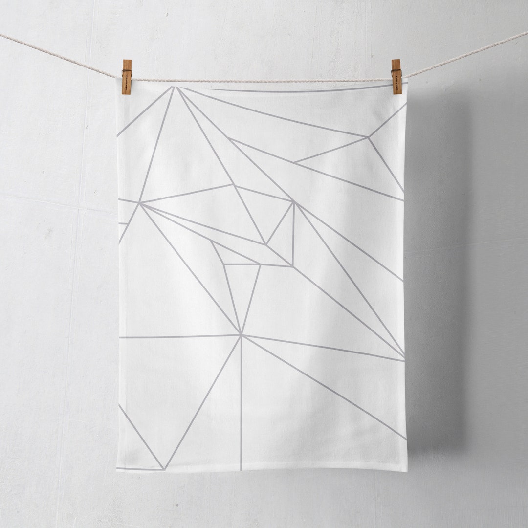 White Tea Towel, Grey Kitchen Towel,geometric Kitchen Decor, Display
