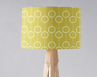 Chartreuse Yellow with White Retro Circles Design Lampshade, Table Lamp or Ceiling Lamp Shade