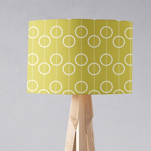 Chartreuse Yellow with White Retro Circles Design Lampshade, Table Lamp or Ceiling Lamp Shade