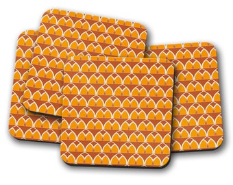 Orange and Yellow Geometric Arches Design Coasters, Drinks Mat, Table Mat