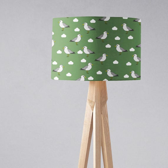 Seagull lampshade, Coastal lamp shades, Nautical decor, , Green nautical, Beach decor, Seaside gifts, Green lampshade, Seagull gifts