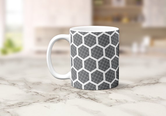 Grey geometric mug, Grey kitchen accessories, Grey kitchen decor, Grey  dining accessories, Kitchenwares, Modern coffee mug, Patterned mug