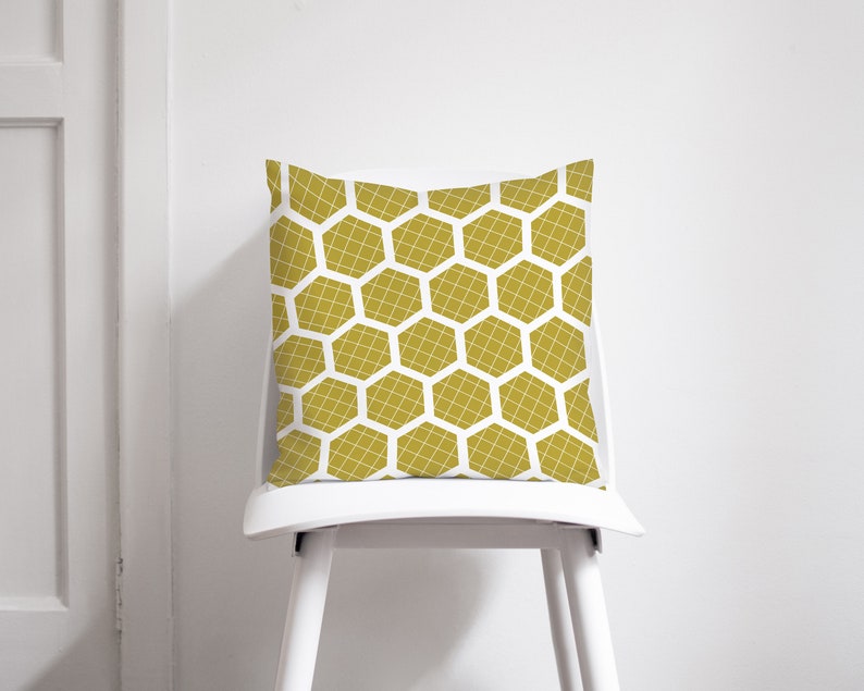 Yellow Cushion Geometric Cushion Hexagon Decor Mustard Etsy UK