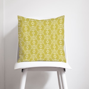 Chartreuse Yellow and White Art Nouveau Design Cushion, Throw Pillow