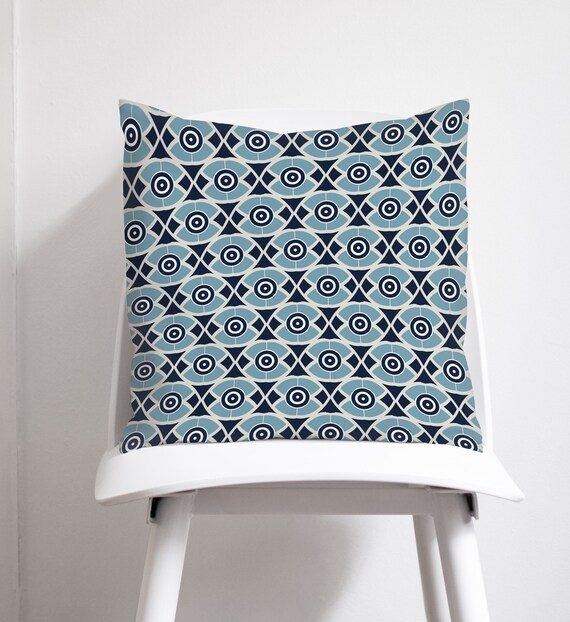 Blue geometric cushion hotsell