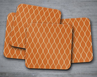 Geometrische onderzetters verbrand oranje – set van 4 – retro scandi-drankmatten – modern tafeldecor uit het midden van de eeuw