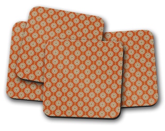 Orange Retro Circles Design Coaster, Drinks Mat, Table Mat