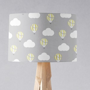 Grey and Lemon Hot air balloon lamp shade, Nursery lamp shade, Nursery decor, Grey bedroom, Grey nursery decor, Grey lampshade, Clouds Lamp