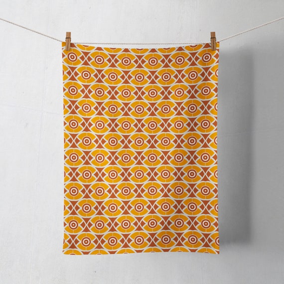 Orange and Yellow Geometric Nuts Design Tea Towel, Kitchen Towel, Dish Towel  