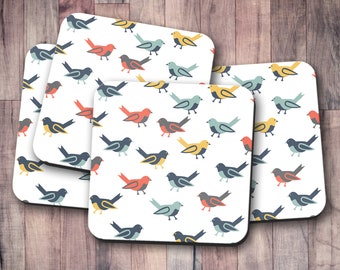 Bird coasters, Scandinavian coasters, Gift for bird lover, Bird home decor, Set of 4 coasters, Modern bird coasters