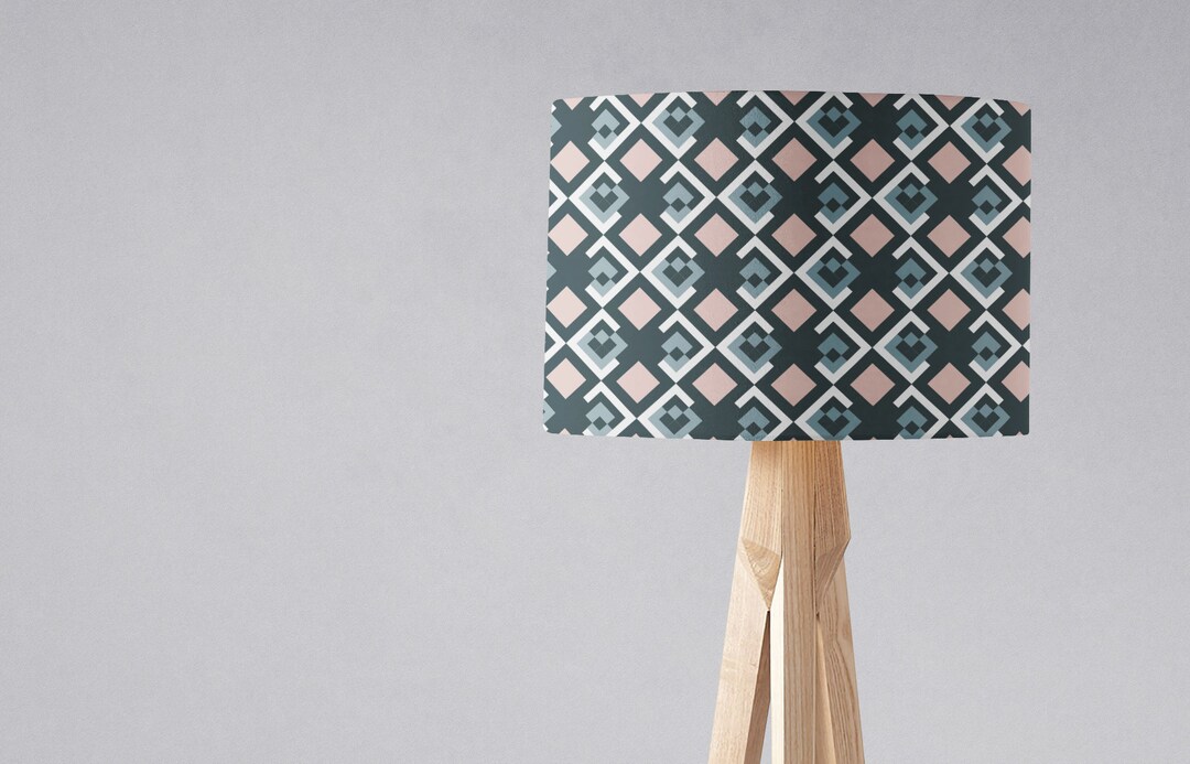 Navy Blue and Pink Lampshade, Geometric Lampshade, Modern Light Shades