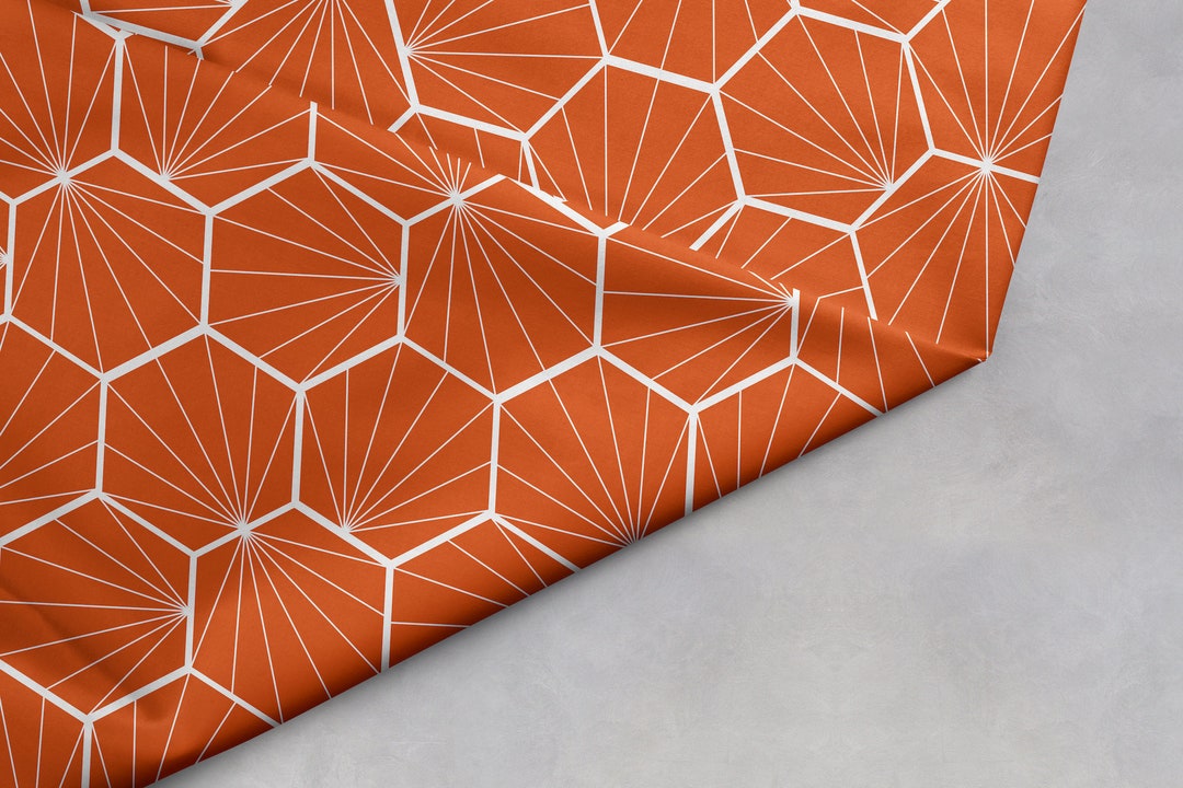 Orange Geometric Fabric, Fabric by the Metre, Orange Cotton Drill