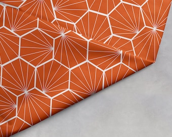 Orange Geometric Fabric, Fabric by the Metre, Orange Cotton Drill Fabric, Home Decor Fabric, Upholstery Fabric, Geometric Cotton Fabric