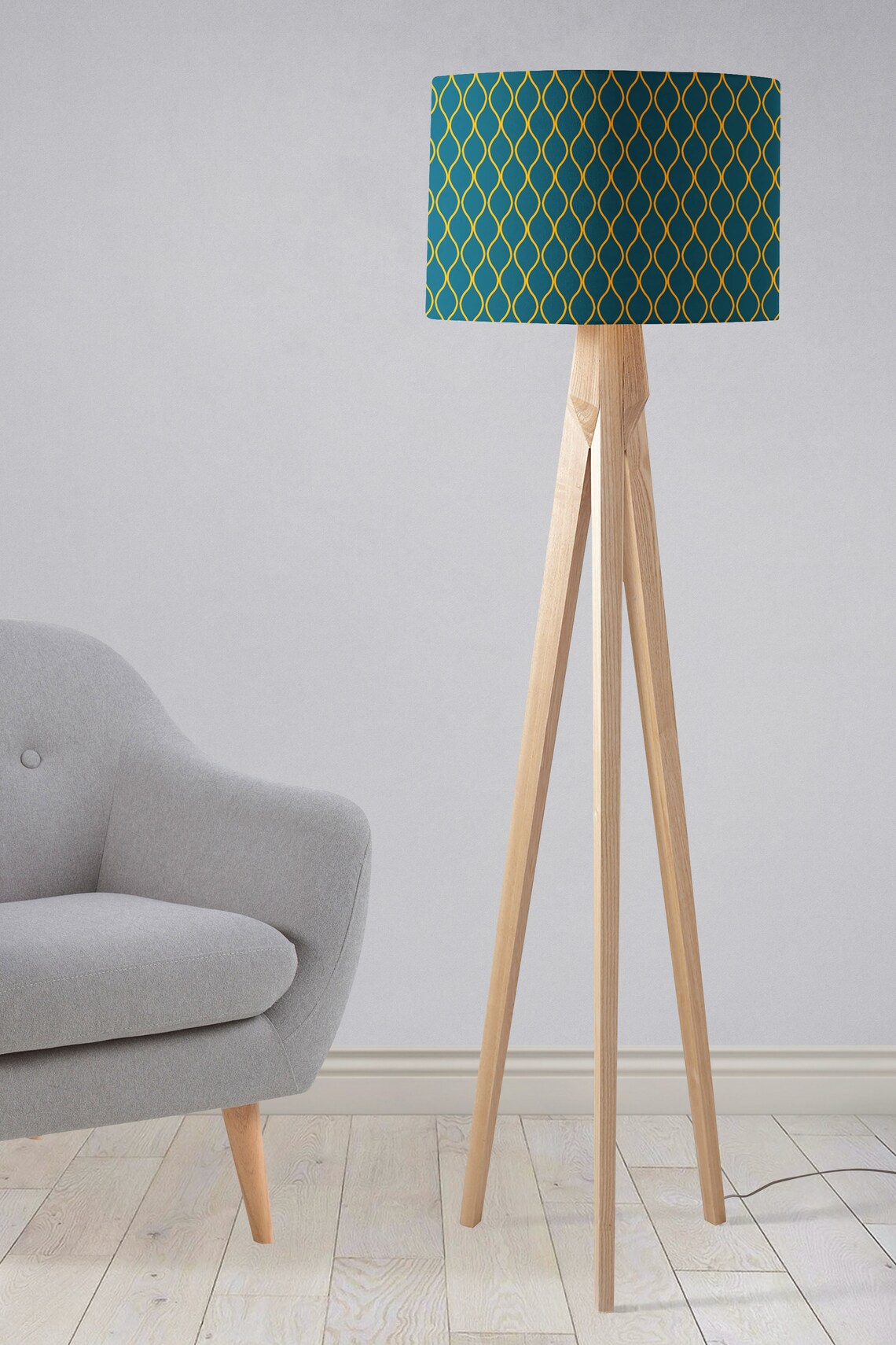 Blue Floor Lamp Blue Light Shade Floor Lampshade Yellow Etsy UK