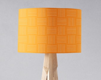 Yellow Orange Lampshade with White Lines Geometric Design, Table Lamp or Ceiling Lamp Shade