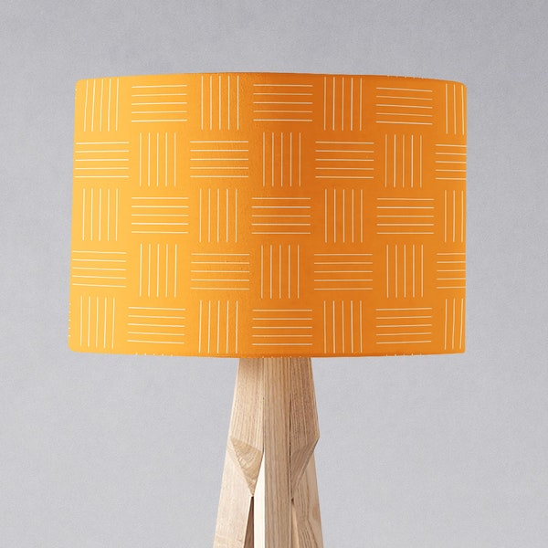 Yellow Orange Lampshade with White Lines Geometric Design, Table Lamp or Ceiling Lamp Shade