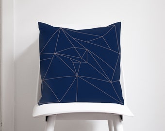 Navy Blue with a Rose Gold Lines Geometric Design Cushion, Throw Pillow
