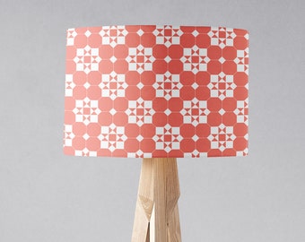 Coral and White Geometric Victorian Tiles Design Lampshade, Ceiling or Table Lamp Shade