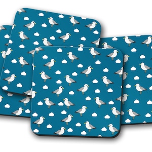 Dark Blue Seagulls Coasters - Set of 4 Coasters or Single Coaster