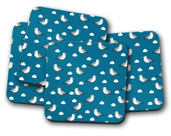 Dark Blue Seagulls Coasters - Set of 4 Coasters or Single Coaster