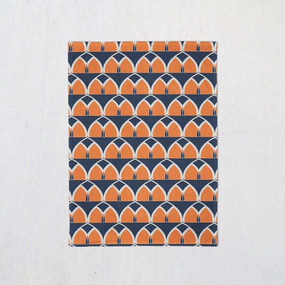Orange and Navy Blue Geometric Arches Design Tea Towel Dish Towel Kitchen Towel Etsy New Zealand