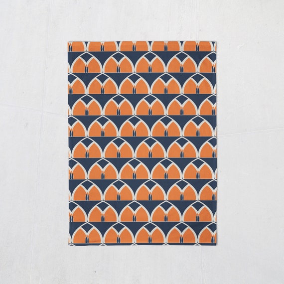 Orange and Navy Blue Geometric Arches Design Tea Towel, Dish Towel, Kitchen  Towel 