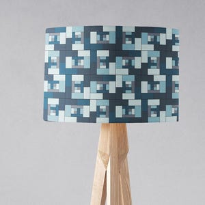 Blue Geometric Lampshade, Contemporary Table Lampshade, Ceiling Light Shade, Office Desk Lamp, Small Bedside Lamp, Large Floor Lampshade