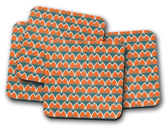 Teal and Orange Geometric Arches Design Coasters, Drinks Mat, Table Mat