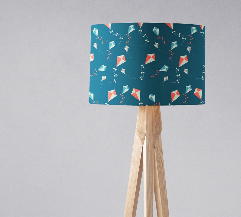 Kite Lampshade Kite Decor Drum Light Shade Harp Fitting Lampshade Blue Kite Boys Nursery Lamp Boys Bedroom Decor Blue Light Shade