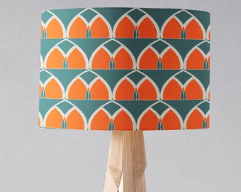 Teal and Orange Geometric Arches Design Lampshade, Ceiling or Table Light Shade