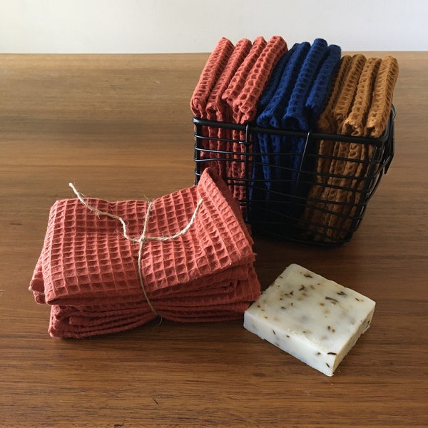 Turkish Waffle Wash Cloths - 100% Cotton - many color options - biodegradable eco friendly waffle weave hand made natural