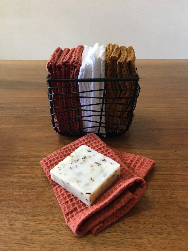 Turkish Waffle Wash Cloths 100% Cotton many color options biodegradable eco friendly waffle weave hand made natural image 2