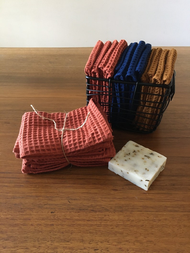 Turkish Waffle Wash Cloths 100% Cotton many color options biodegradable eco friendly waffle weave hand made natural image 1