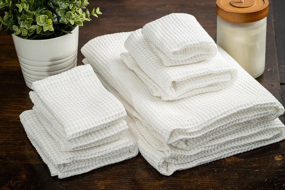 Turkish Waffle Weave Bath Towel, Bath Sheet, Hand Towels, Washcloths White  Cotton Absorbent, Dries Quickly Optional Hanging Loops 