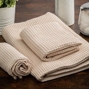 Turkish Waffle Weave Spa Towels Bath Sheets, Bath Towels, Hand Towels, Wash Cloths 100% Cotton hanging loops eco friendly hand made image 6