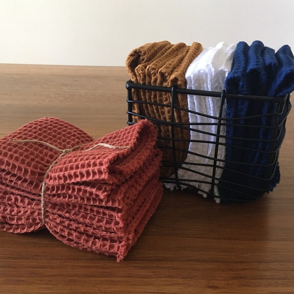 Cotton Waffle Dishcloth - 100% Turkish cotton, quick drying and absorbent biodegradable eco friendly waffle weave hand made natural - loop