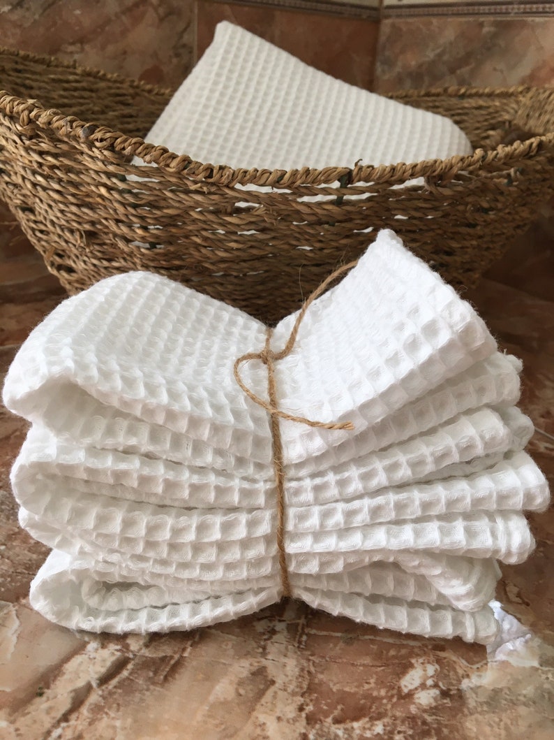 Turkish Waffle Wash Cloths 100% Cotton many color options biodegradable eco friendly waffle weave hand made natural image 3