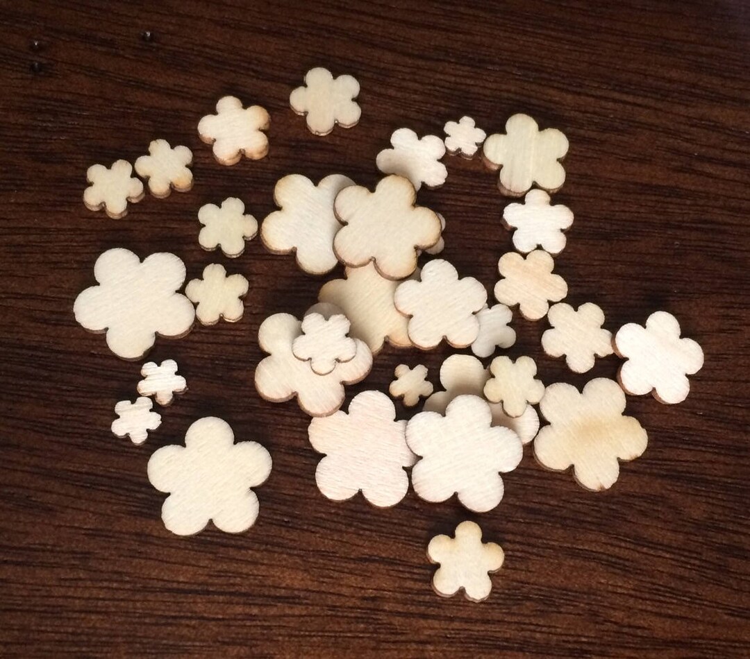 15 Pc Wood Veneer Flower Set in 5 Different Sizes for Scrapbooking and