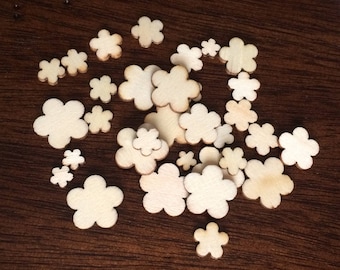 Wood Veneer Flower Embellishments - Scrapbooking Die Cuts, 15 pc