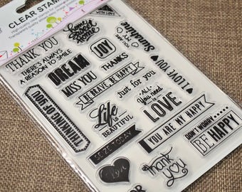 Life is Beautiful Clear Stamp Set with 21 Stamps on One Sheet for Scrapbooking and Papercrafting or Planner - Words and Phrasesl