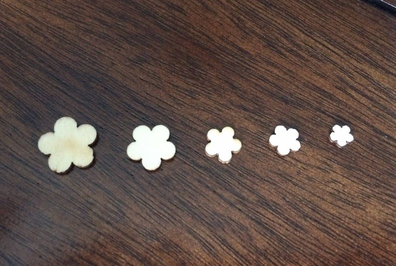 15 Pc Wood Veneer Flower Set in 5 Different Sizes for Scrapbooking and
