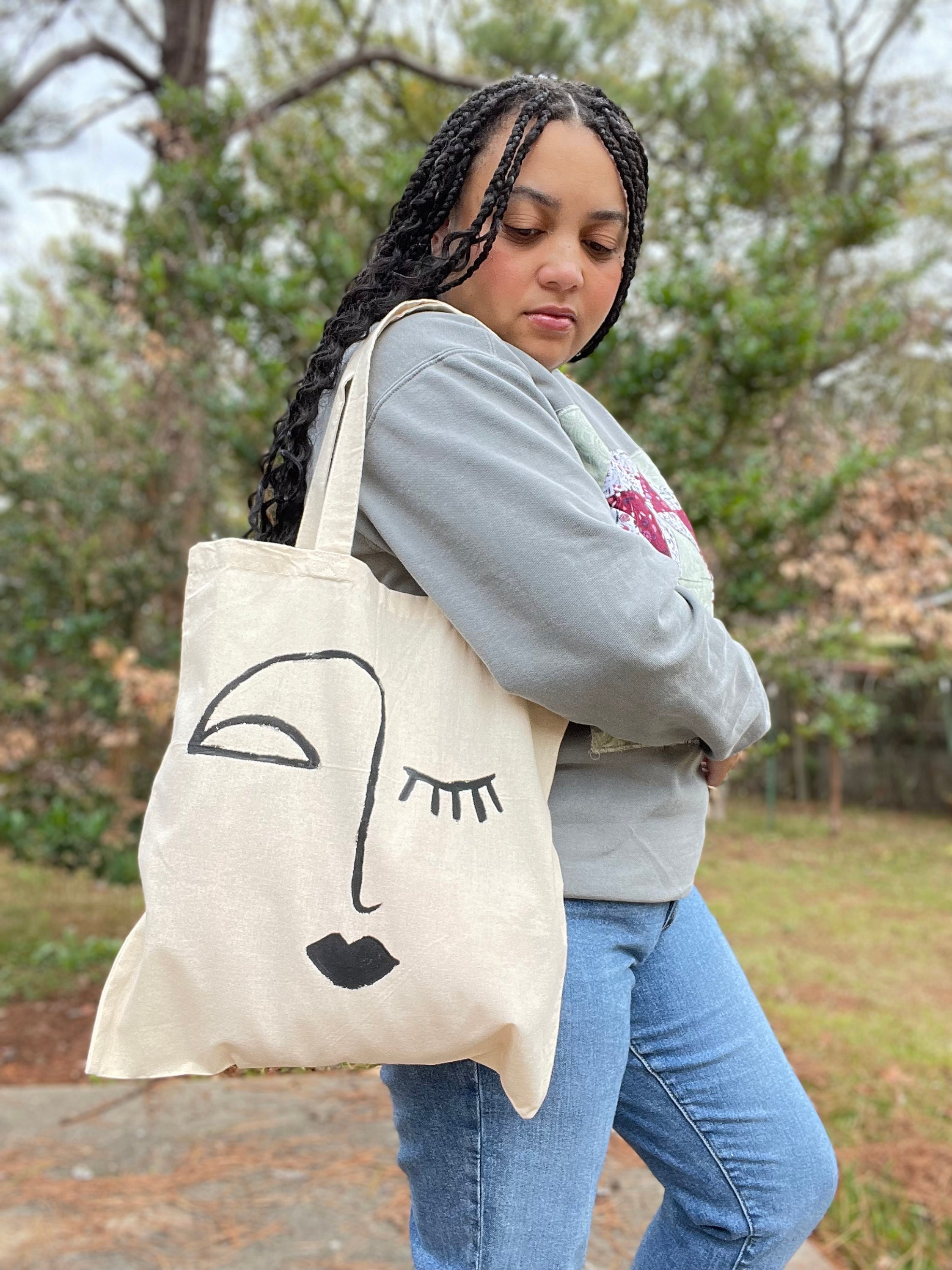 Hand painted tote bag deals