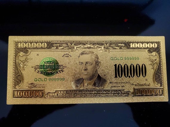 Gold Foil Us 100000 Dollar Bill Bank Note Etsy