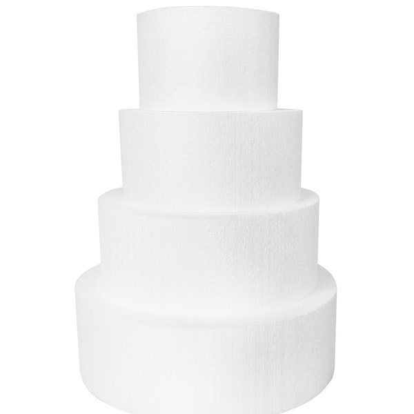 Cake Dummy set - Set Of 4, Round OR Square, High Quality Cake Dummies measuring 6", 8", 10", & 12" by either 3" or 4" or 5" thick.